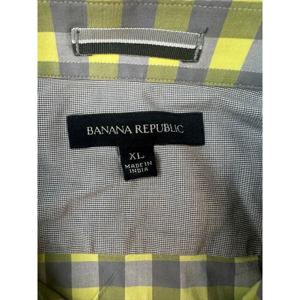 Banana Republic XL Gingham Utility Short Sleeve Plaid Button Up Shirt